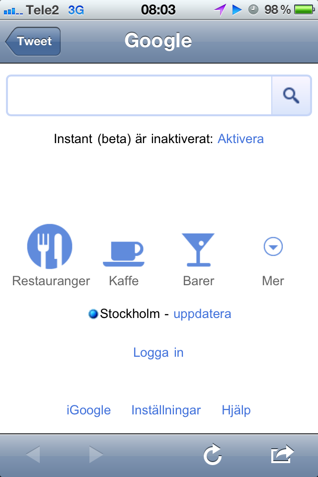 Google Mobile Start page