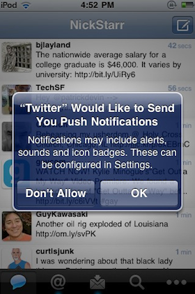 Push notification on an iPhone