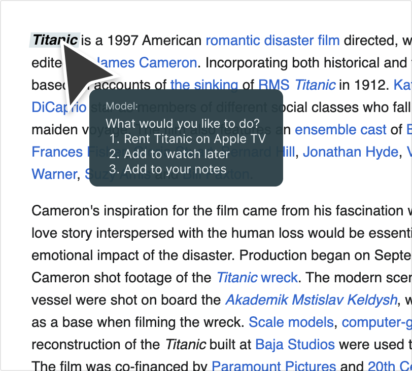 AI cursor giving you actions based on your selection